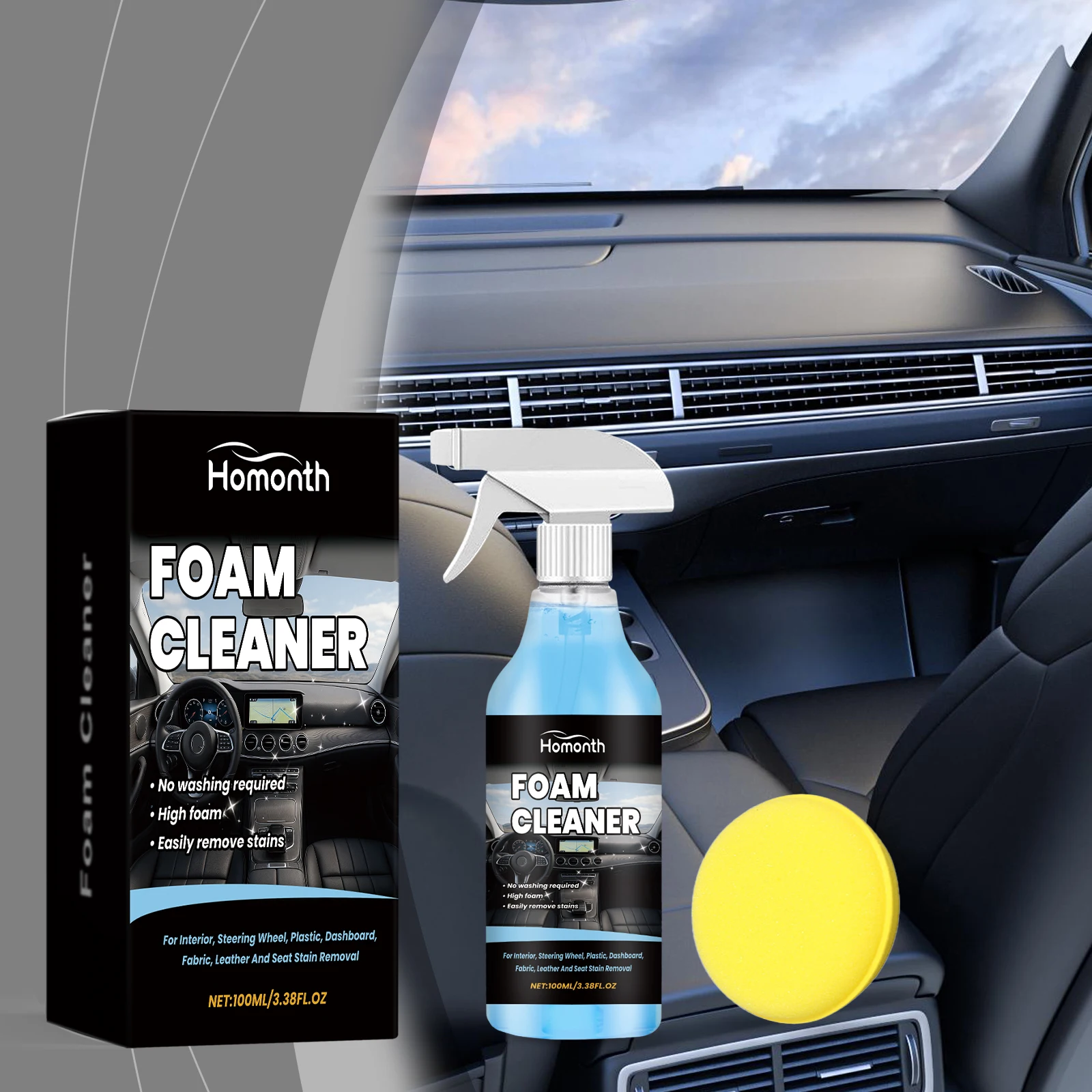 

Car Interior Cleaner Spray - Gentle Formula for Leather, Fabric & Plastic - UV Protection & Odor Neutralizer - Safe for Kids