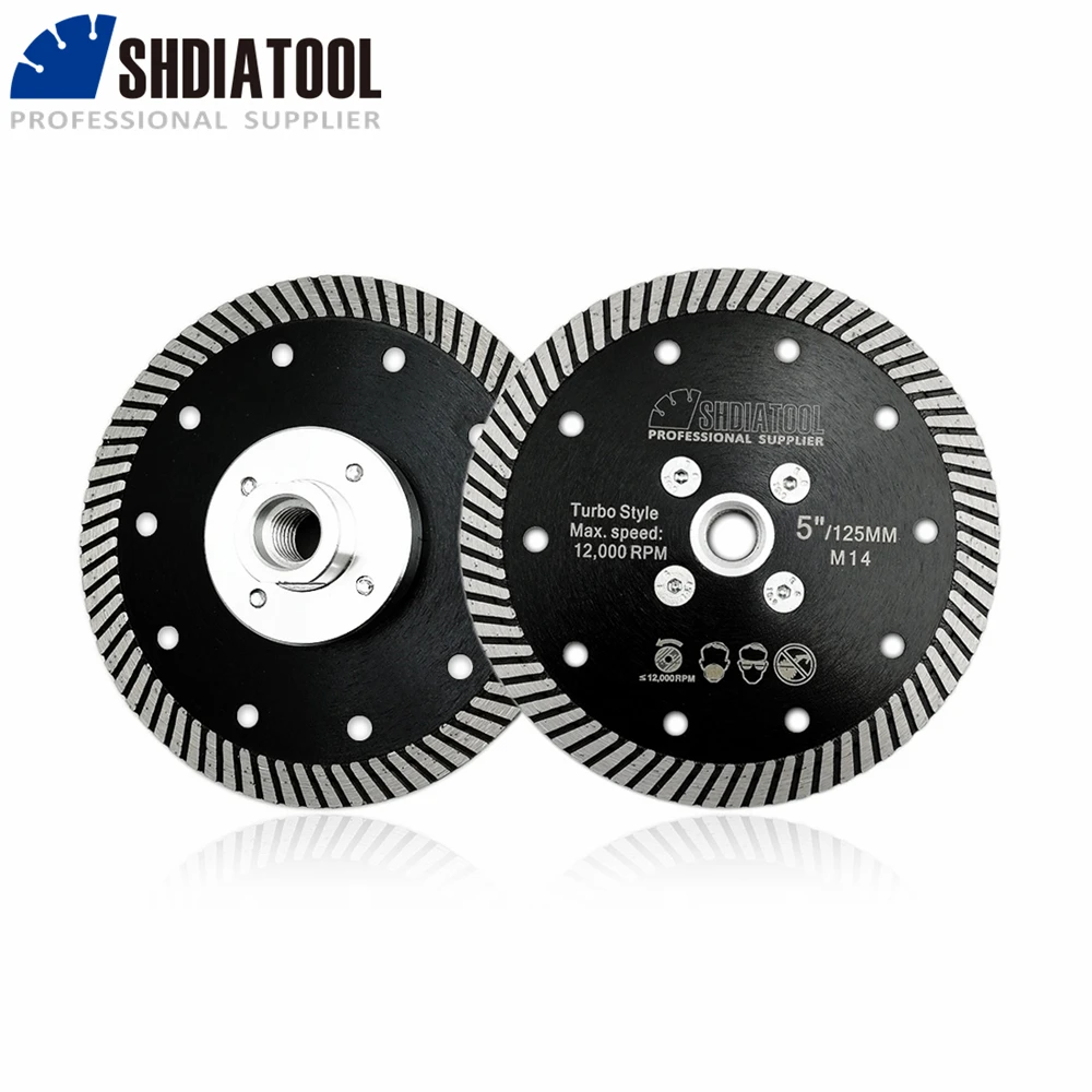 SHDIATOOL - Juego de 2 Discos de Corte de Diamante Turbo Estrechos de 125 mm de Diámetro para Granito, Mármol, Hormigón y Piedra, Disco de Corte de 5 Pulgadas con Brida M14