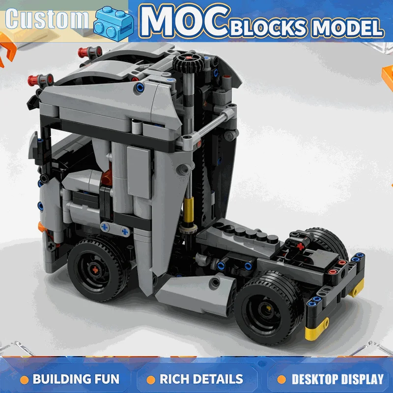 564PCS Compact Gray Hauler Truck Building Blocks Vehicle Model DIY Assembly Creative Mechanical Display Collection Birthday Gift