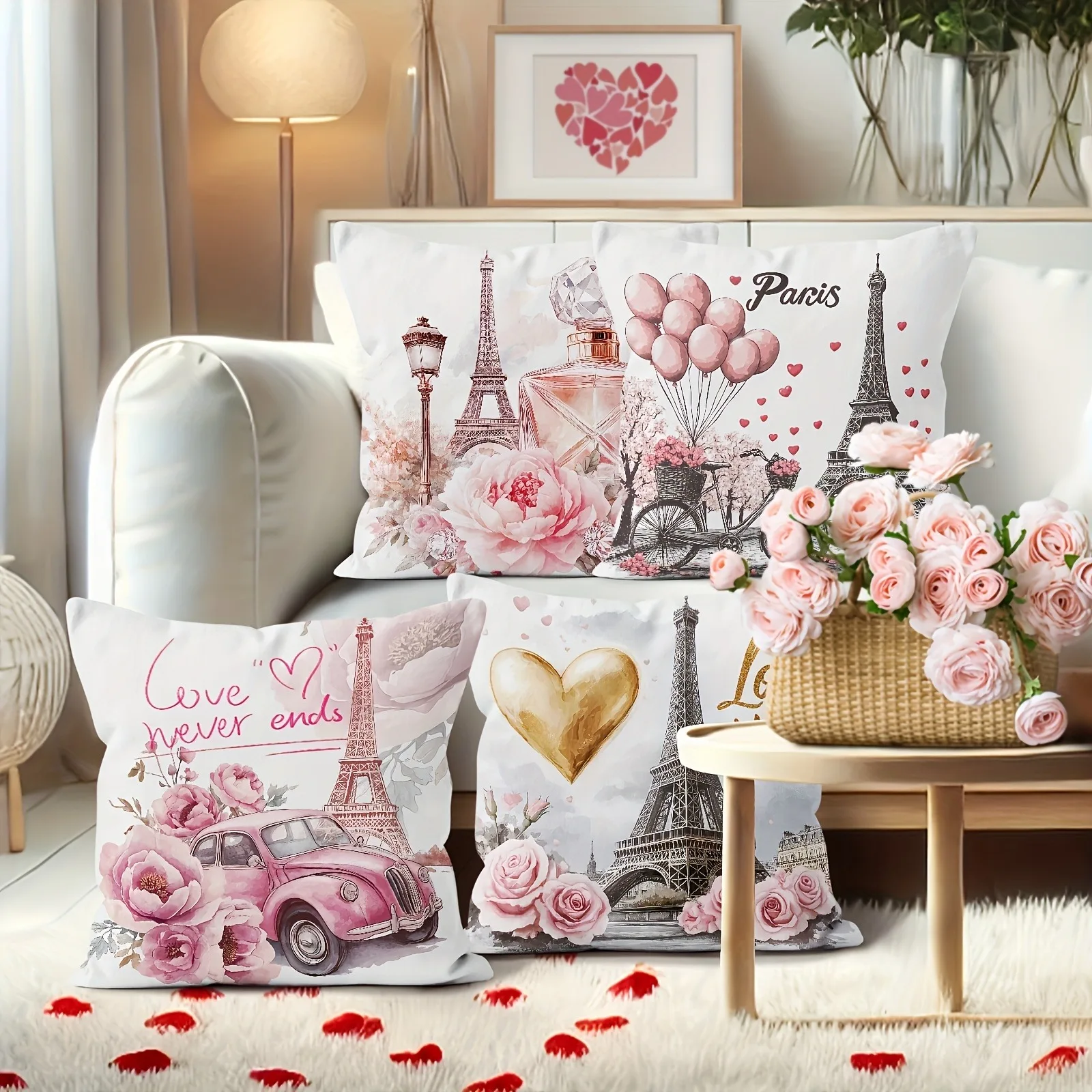 1/4pcs Paris Romance: Eiffel Tower & Love-Themed Pillowcases for Valentine's Sofa cushion cover home bedroom decoration - view 4