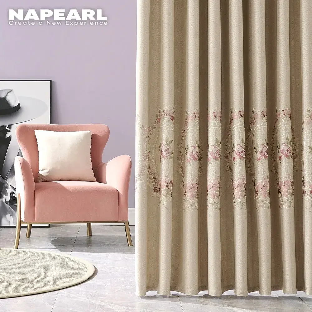 

NAPEARL European Style Embroidered Green Purple Linen Cotton Living Room Curtain Shading Window Blind Drapes