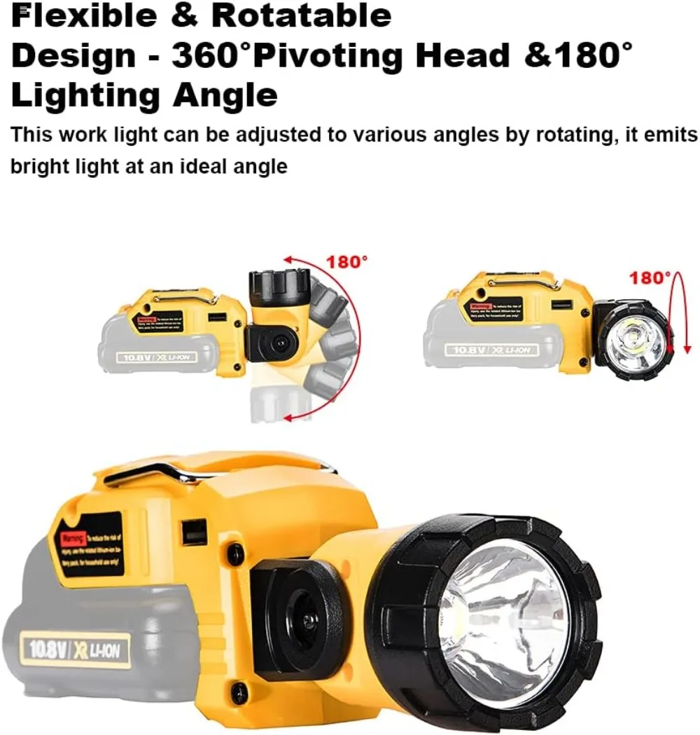 Imagem -04 - Lanterna Portátil para Dewalt Bateria Li-ion Luz de Advertência Led Lâmpada de Trabalho Portátil para Acampar ao ar Livre 10.8v 12v