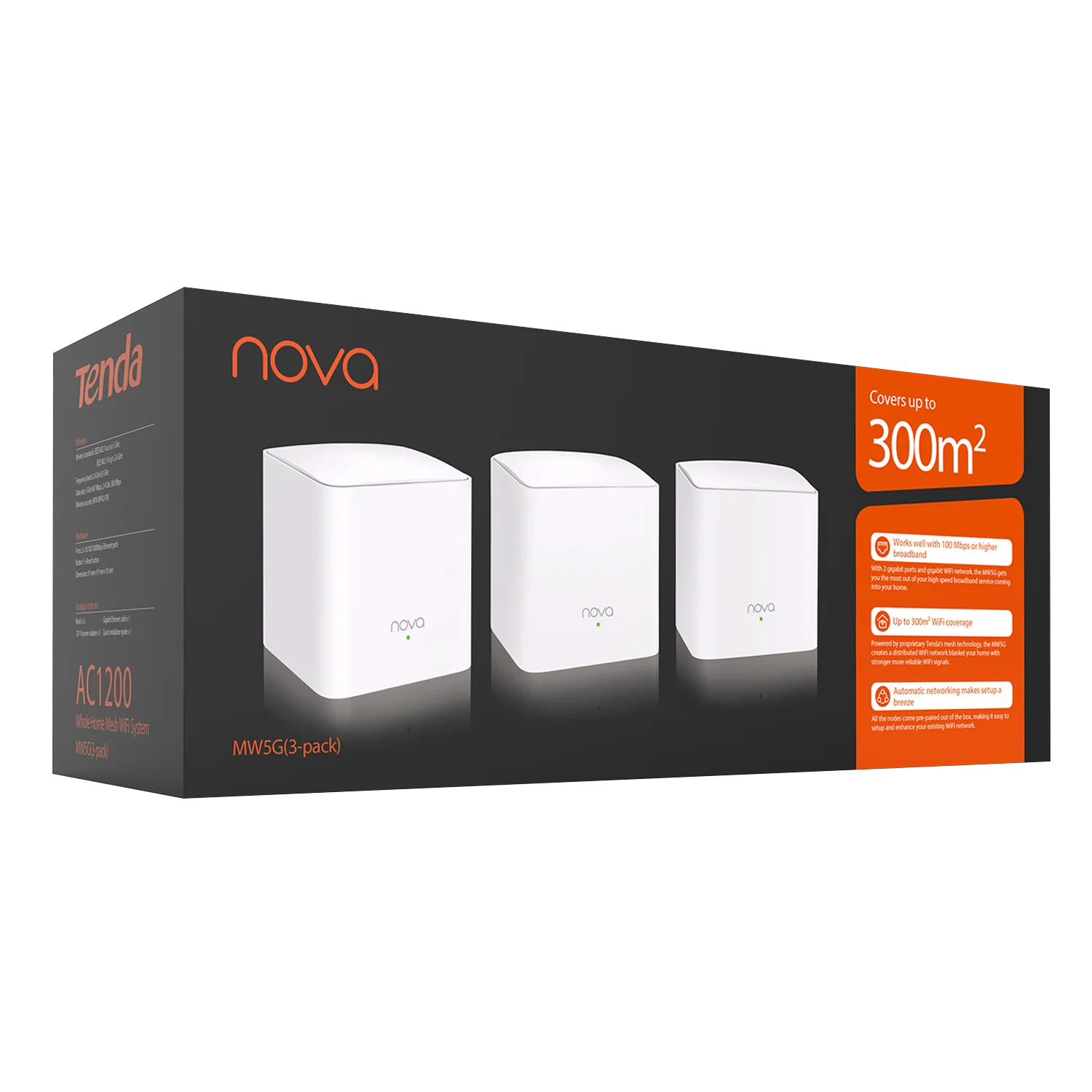 Tenda Mesh WiFi-router AC1200 2,4 en 5 Ghz MW5G 1200 mbps Nova Mesh-router Tot 6000 m2 Tenda Global Version Gigabit Mesh-router