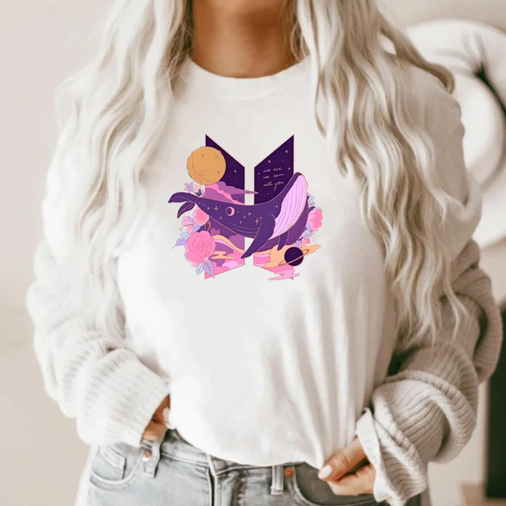 We\'re Not Seven With You Shirt Korean group whale logo T-shirt Whalien 52 Shirt Kpop Fan Tee Women\'s Summer Korean Pop Music Tee