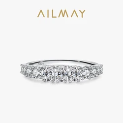 Ailmay Fashion Genuine 925 Sterling Silver Dazzling Emerald Cut Irregular CZ Rings For Women Romantic Wedding Jewelry Bague