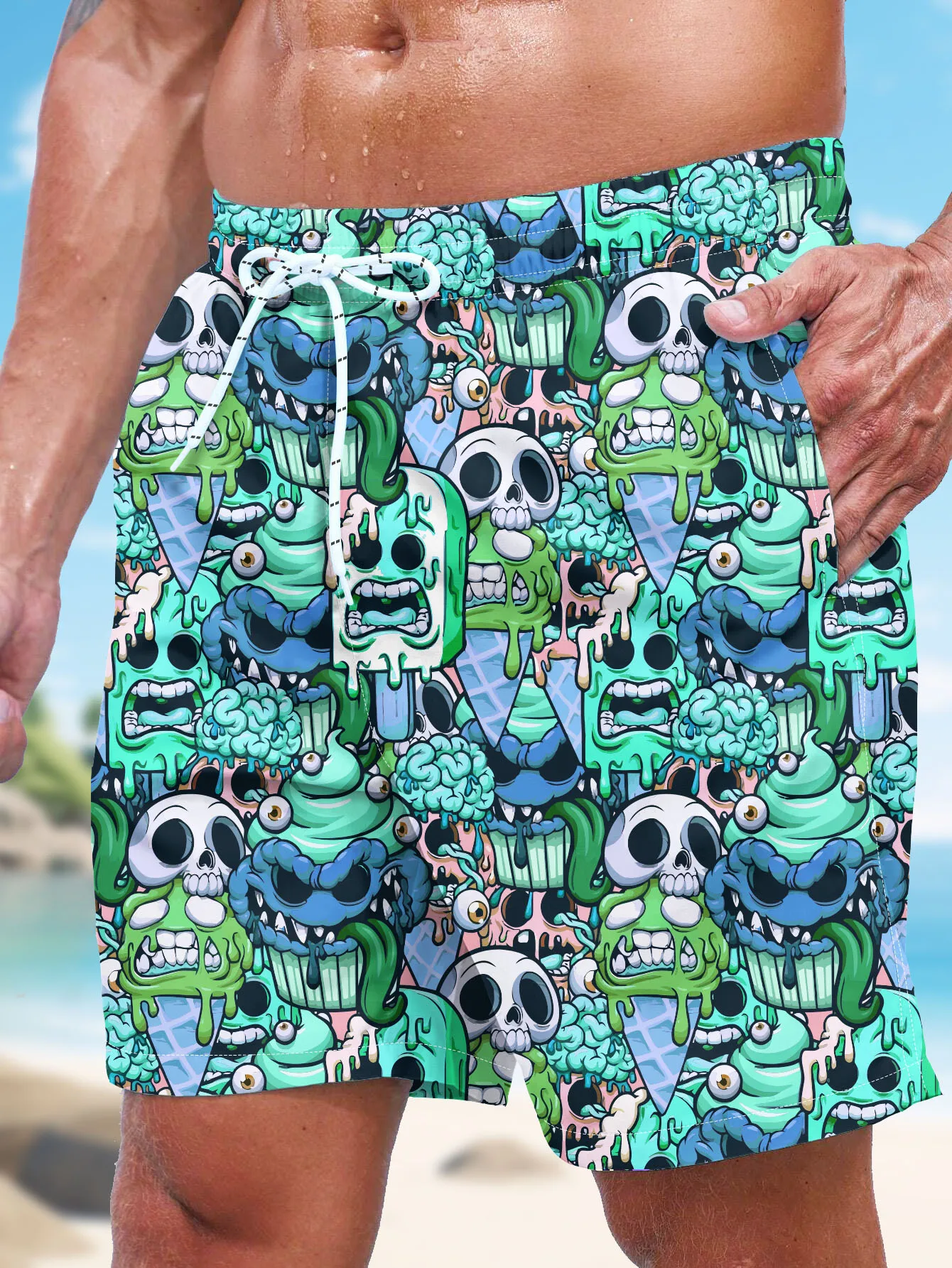 3D-Printing Mens Swim Trunks, Quick Dry Mens Swimwear, Swimsuit For Mens with Pockets, Suit For  Swim, Board, Surf, Paddle, Fish