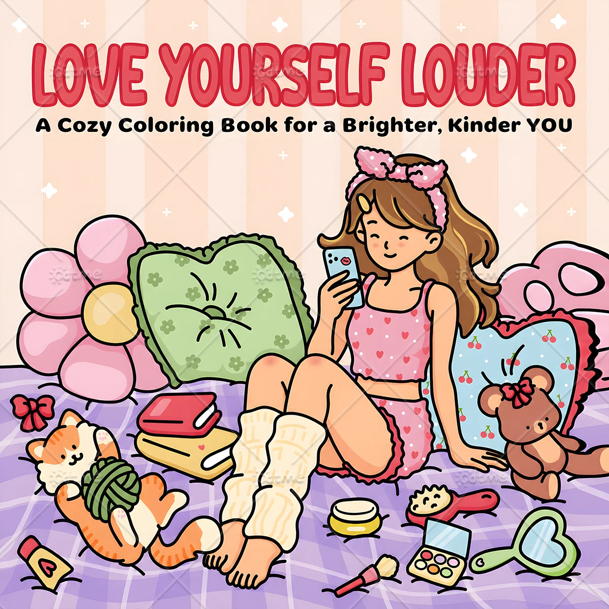 Love Yourself Louder Coloring Book, Large Print Cozy Self Care Bedroom Scenes, Stress Relief Relaxing Art Drawing Book for Adult
