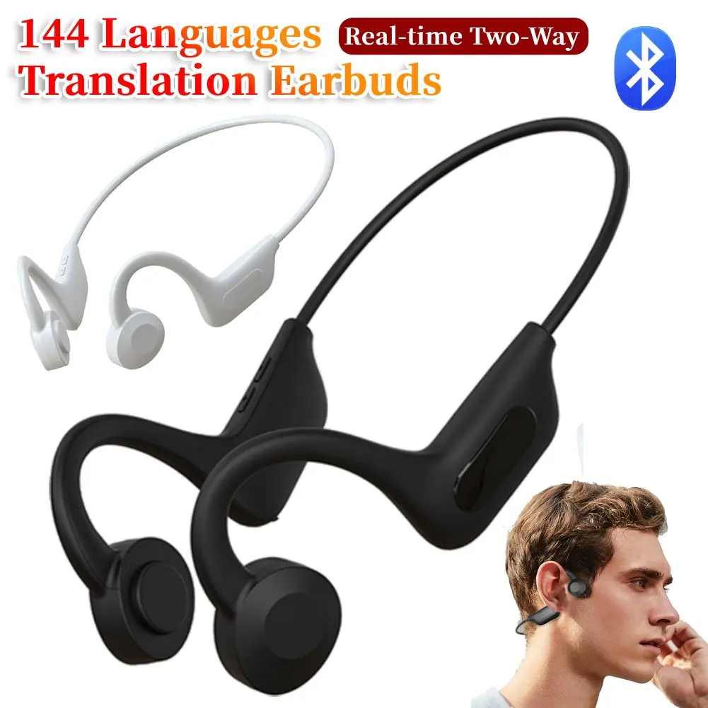 Q33 144 Languages Translation Earphones Bluetooth 5.1 Wireless Bone Conduction Earphones Real-time Two-Way Translation Earbuds