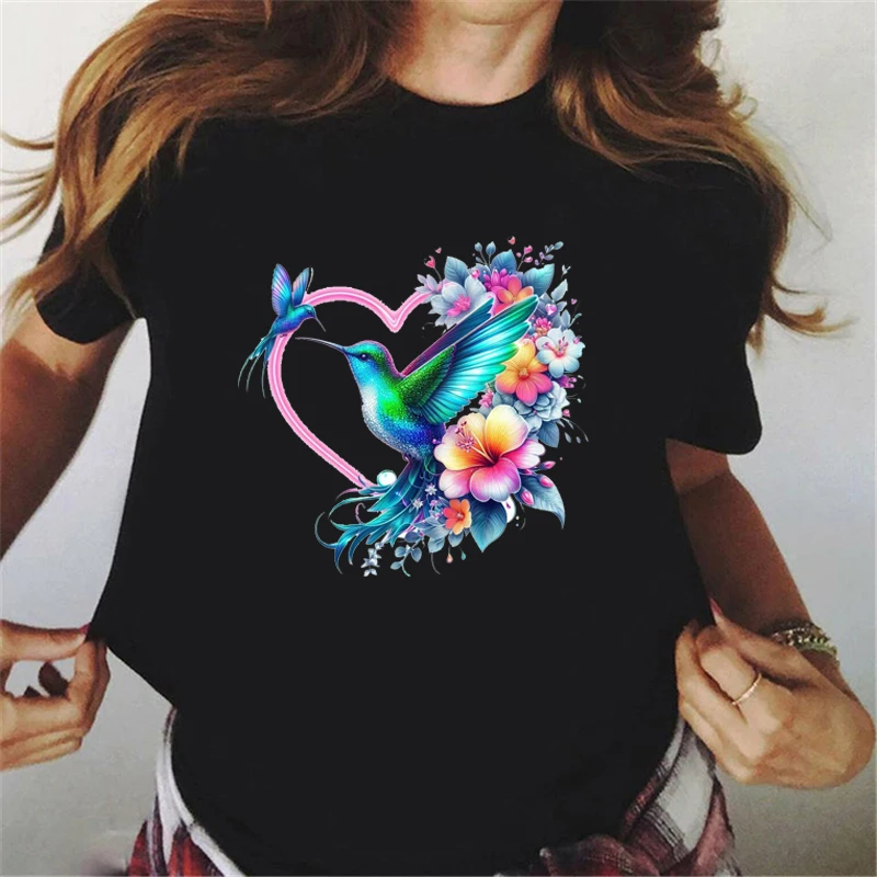 

Newly Femme T Shirt Watercolor Butterflies And Colorful Bird Print Women'S T-Shirt Summer Fashion Women O-Neck Short Sleeved Top