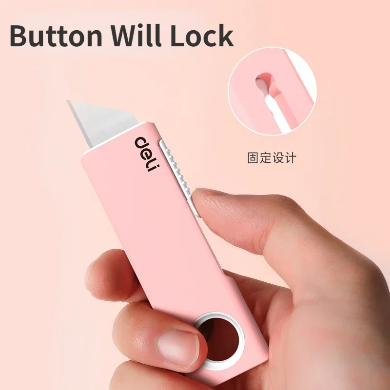 Deli Home Mini Auto-Retract Utility Knife Front Self-Locking Small Pocket Box Cutters Couteau Art School Stationery Supplies