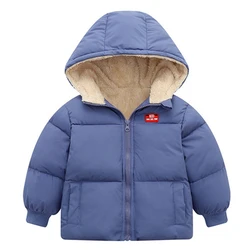 Baby Boys Hooded Jackets Winter Warm Thick Plus Velvet Jacket Girls Toddler Kid Coats Children Outwear Spring Candy Color 2 4 6Y