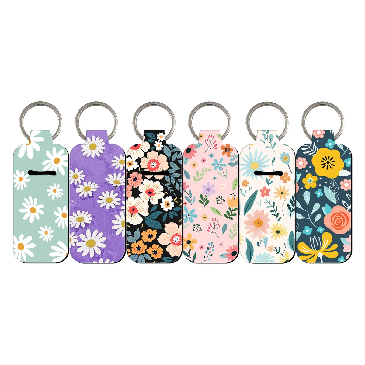 Vintage Printed Fresh Daisy Lip Balm Holder Keychain Clip On Lipstick Sleeve Bag Charm Keyring Travel Accessory Gifts for Friend