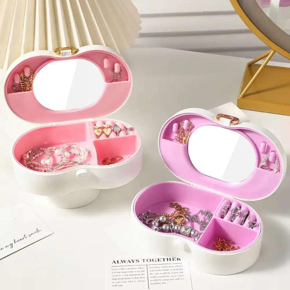 Compartment Jewelry Stand Holder with Lid Display Tray Rotating Plastic Stand Dust-proof with Mirror Desktop Storage Box