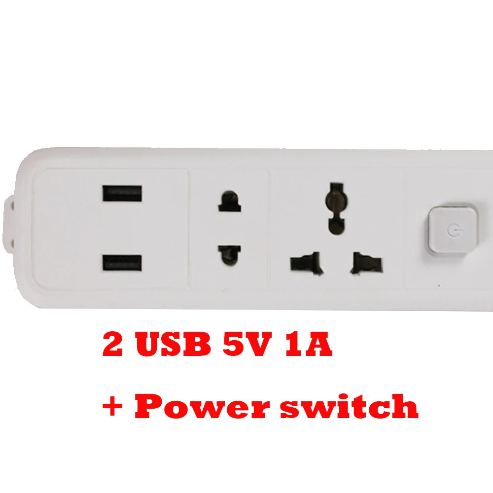 European America 3/4way 2USB Power Strip Universal Socket Converter US UK EU Extension Drag Strip with 2.5M Cable Line Board 10A