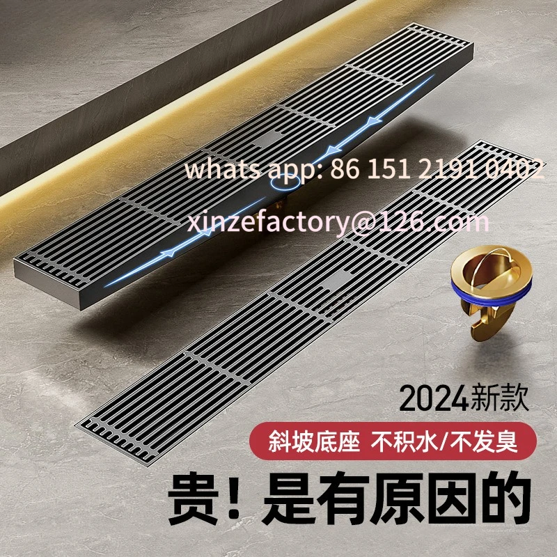 

Customizable Winter Plating Gun Grey Long Bamboo Row Floor Drain Deodorant 304 Stainless Steel Shower Room Floor Drain