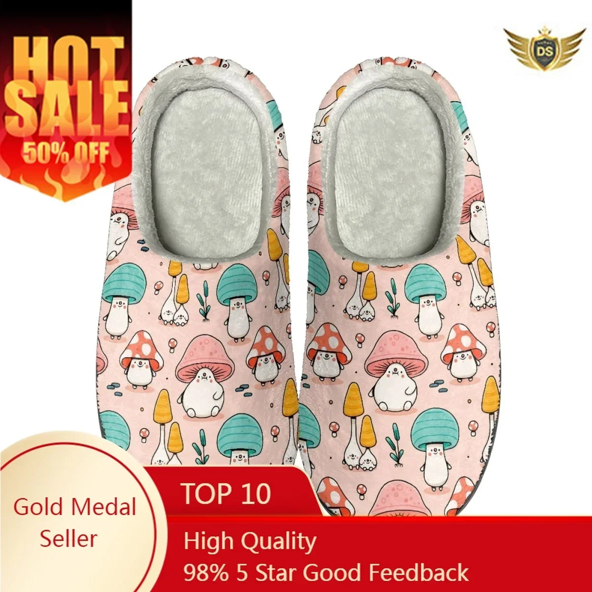 

Dropshipping Women's Cotton Slippers Fashion Mushroom Pattern Non-Slip Floor Indoor Footwear Casual Comfortable House Slippers