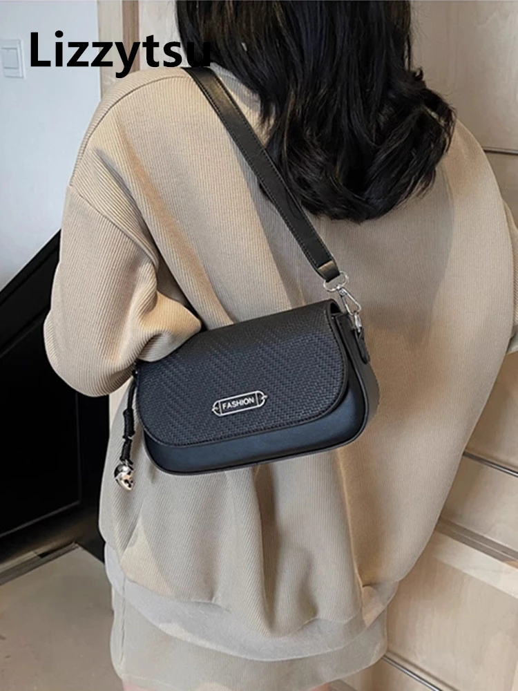 

Lizzytsu элегантный дизайн, роскошные квадратные сумки из искусственной кожи, винтажная корейская сумка на плечо, женская однотонная уличная дизайнерская сумка Easymatch