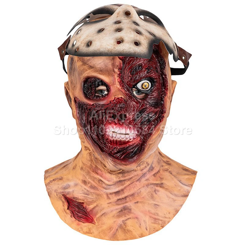 Horror Jason Mask Full Face Rotten Face Ghost Latex Head Cover Costume Halloween Role Playing Party Prom Props