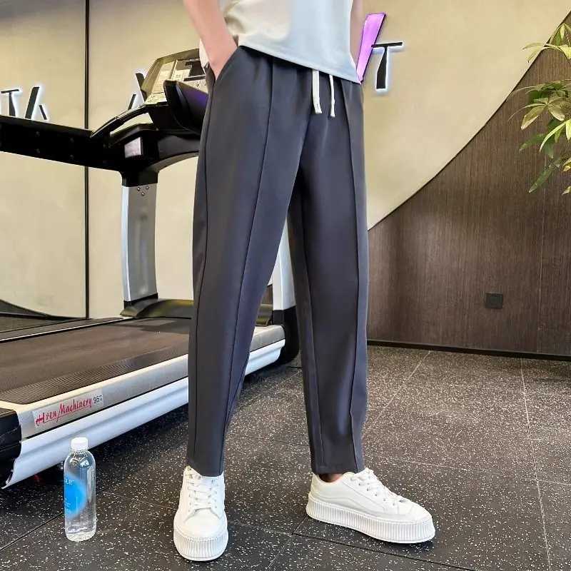

Cropped Trousers Male Long New in Plus Size Original Clothing Big Slacks Aesthetic Polyester Harajuku Fashion Men's Casual Pants