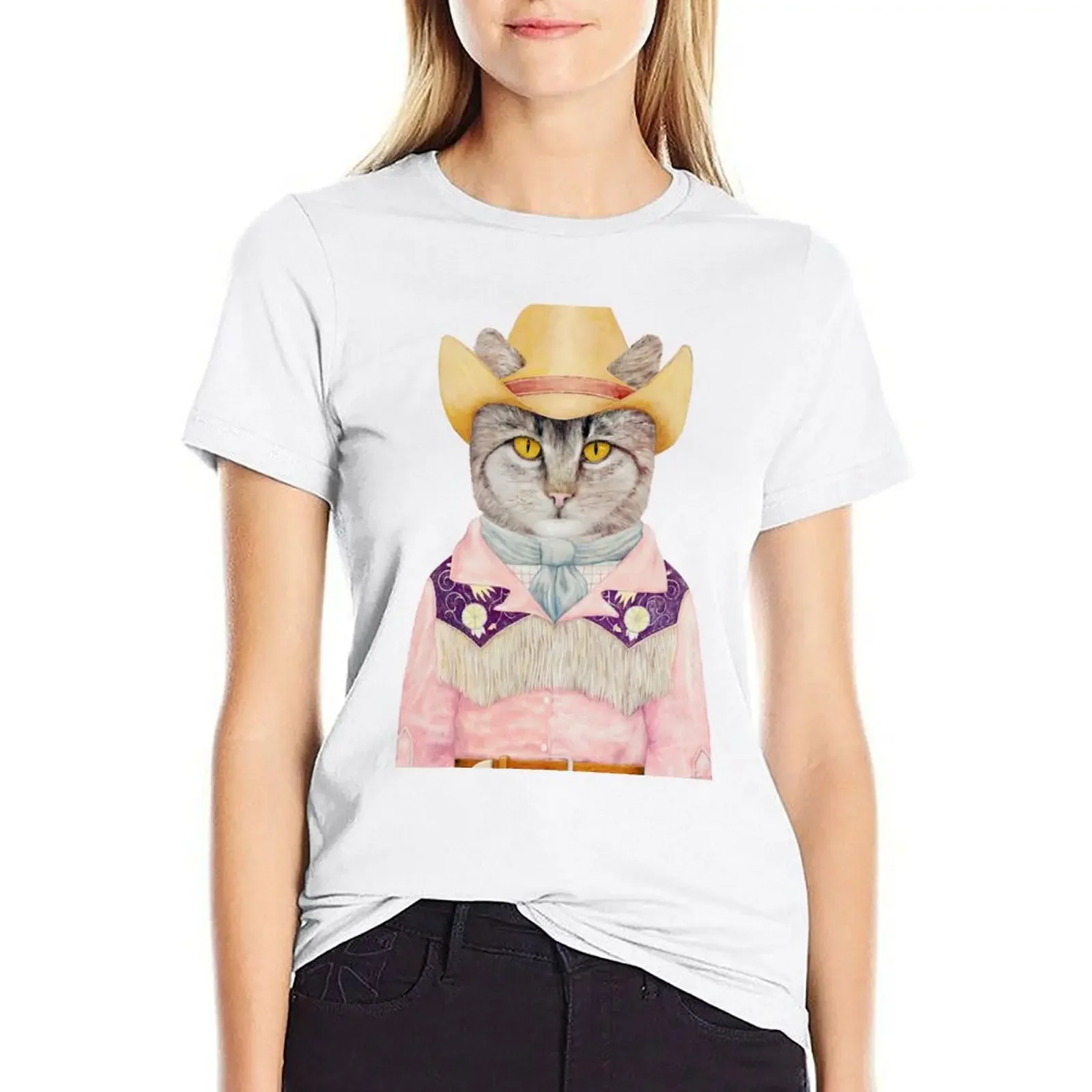 Cowboy Cat T-shirt summer clothes Aesthetic clothing Female clothing t-shirt dress for Women plus size sexy