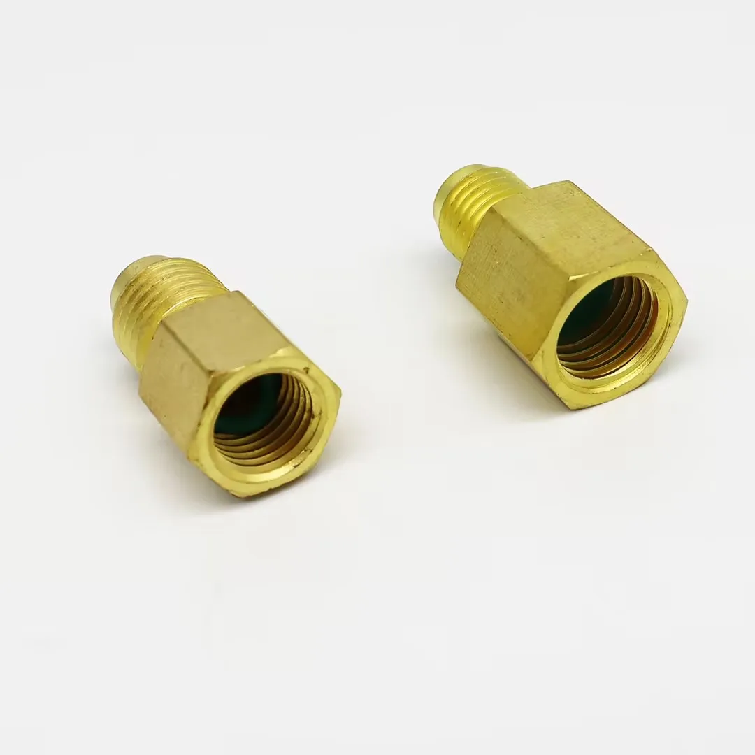 2Pcs/Set R134A Brass Refrigerant Tank Adapter to R12 Fitting Adapter 1/2 Female to 1/4 Male Flare Adaptor Valve Core and Vacuum