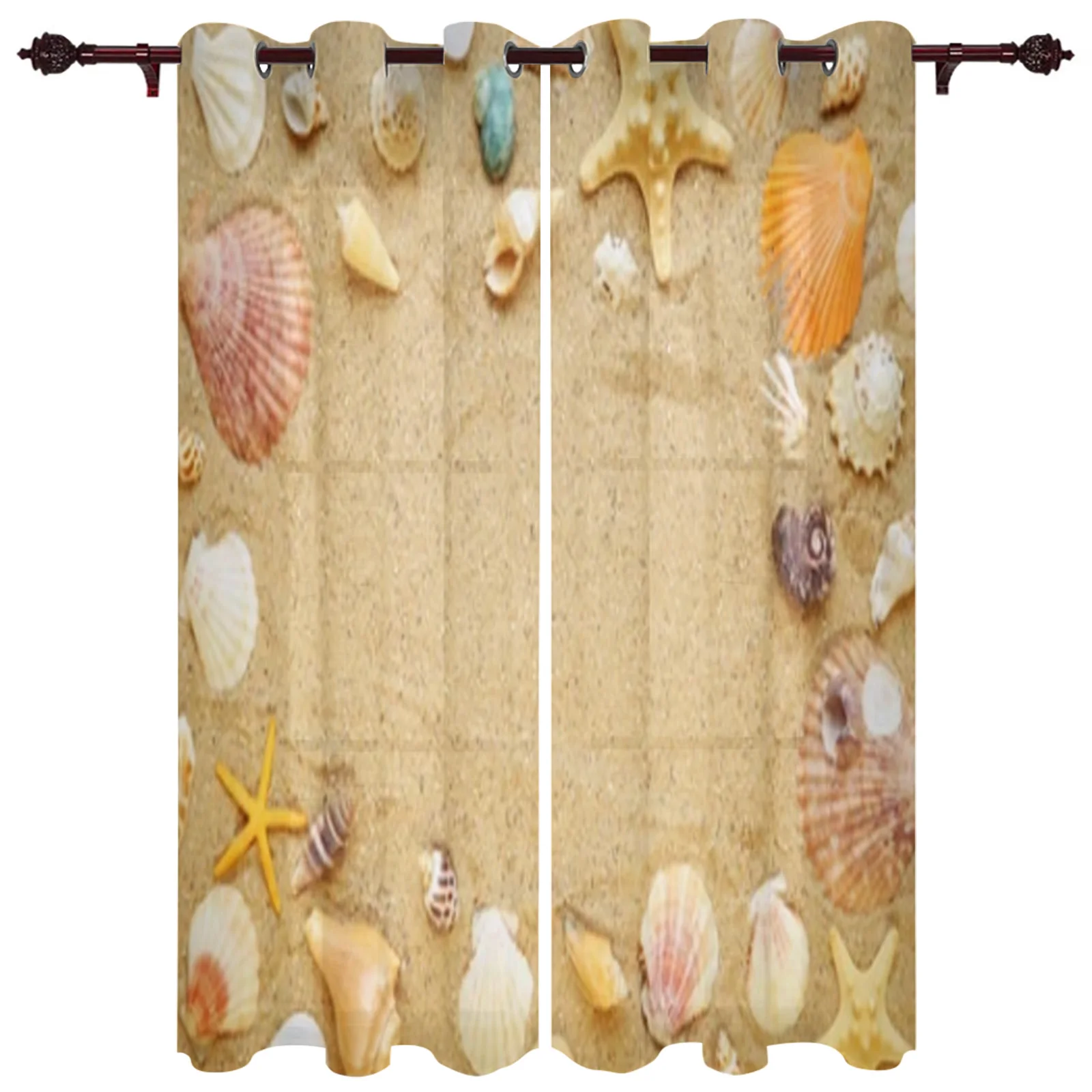 Different Seashells On Beach Sand Window Curtains For Living Room Luxury Bedroom Decor Drapes Kitchen Window Treatments Curtains