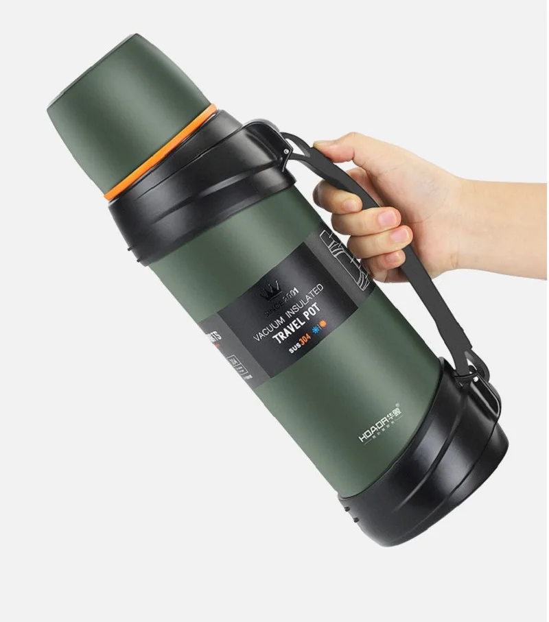 304 Stainless Steel Big Capacity Thermos Bottle, 2L, Outdoor Travel Coffee Mugs, Thermal Vacuum Tea Kettle, Thermal Mug