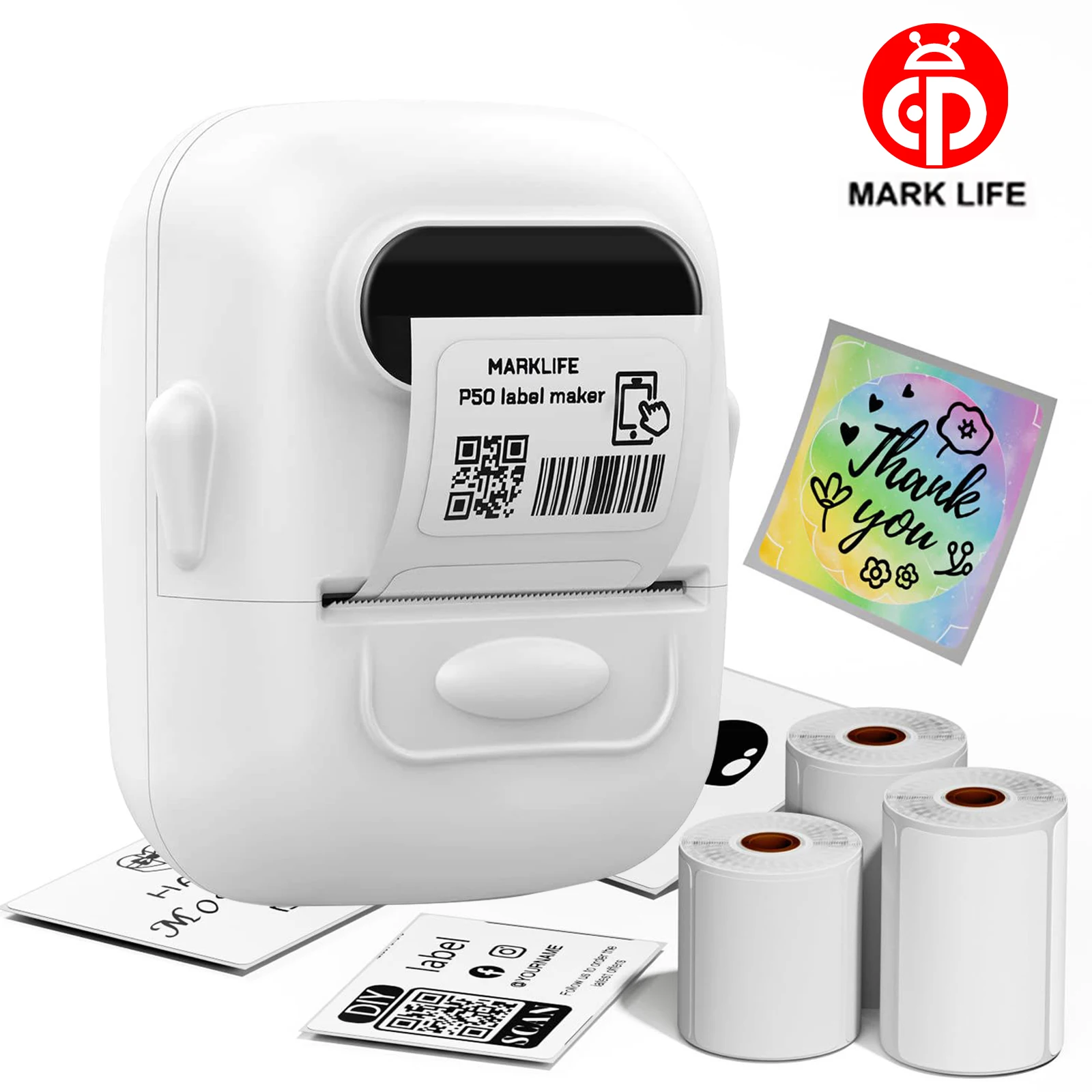 

Мини-портативный термопринтер Marklife, 2-дюймовая этикетировочная машина для клейких наклеек для офиса, дома, устройство для изготовления этикеток со штрих-кодом, мобильный принтер