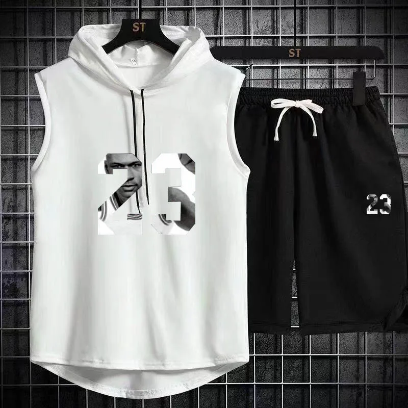 New Summer Men\'s Two Piece Set CasualT-Shirt and Shorts Set Mens Sports Suit Fashion Short Sleeve Tracksuit Hooded T-shirt