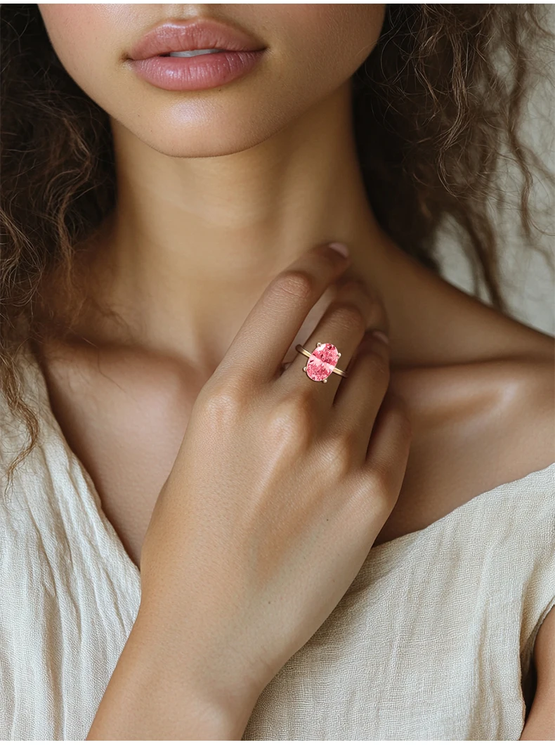 JEWELLWANG 18K Gold Personalisierte Ringe Ovaler Schliff Laborgezüchteter Saphir Padparadscha Ring Damen Verlobungs- und Antragsring Edelschmuck – Detail 19