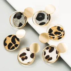 European And American INS Style Geometric Double Leopard Print Earrings Autumn And Winter Round Female Accessories