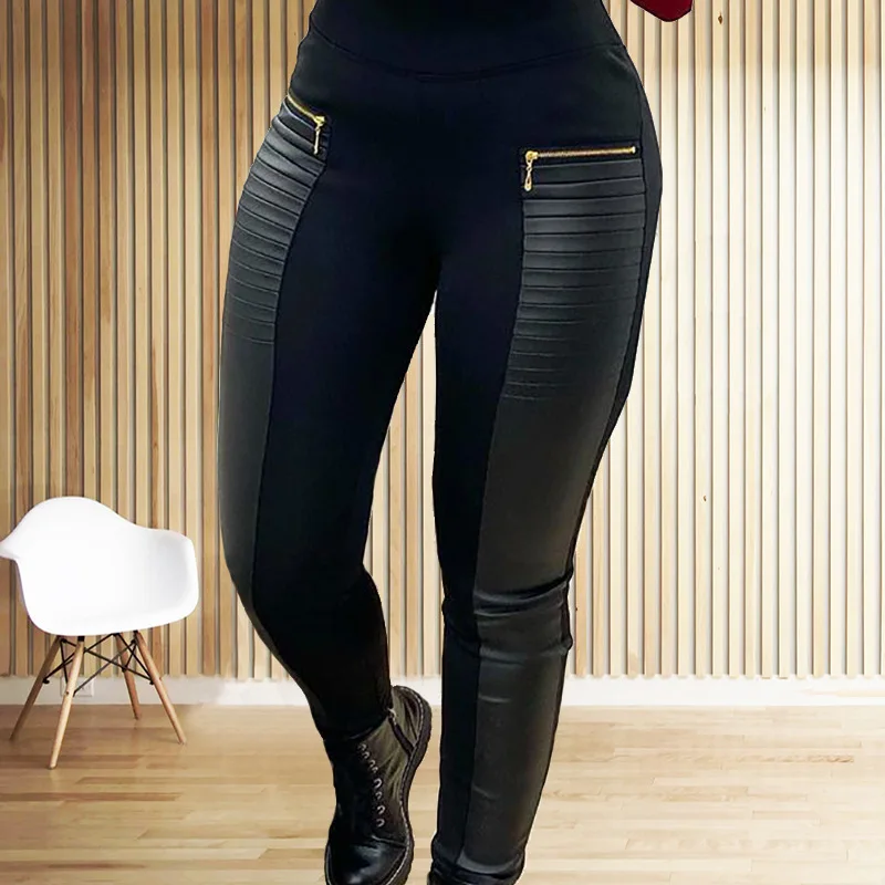 Pantalon Femme Women's Black Spliced ​​trousers Women's Slim Sexy Casual Pants Roupas De Inverno Feminina Mulher Pantaloni Donna