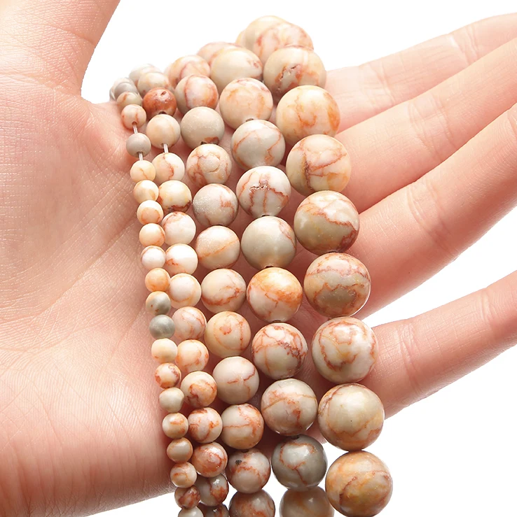 Glatte rote Netzwerk-Natursteinperlen, rund, lose Spacer-Perlen für die Schmuckherstellung, DIY-Armband, Halskette, Ohrring-Zubehör – Detail 2