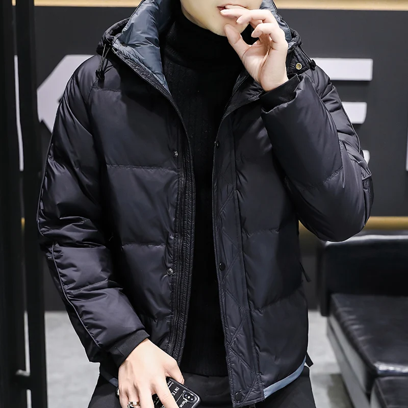 Solid Color Warm Duck Down Jackets Men's Winter Casual Short Hooded Puffer Coat Outwear Plus Size L-5XL Thick Parkas Top Clothes