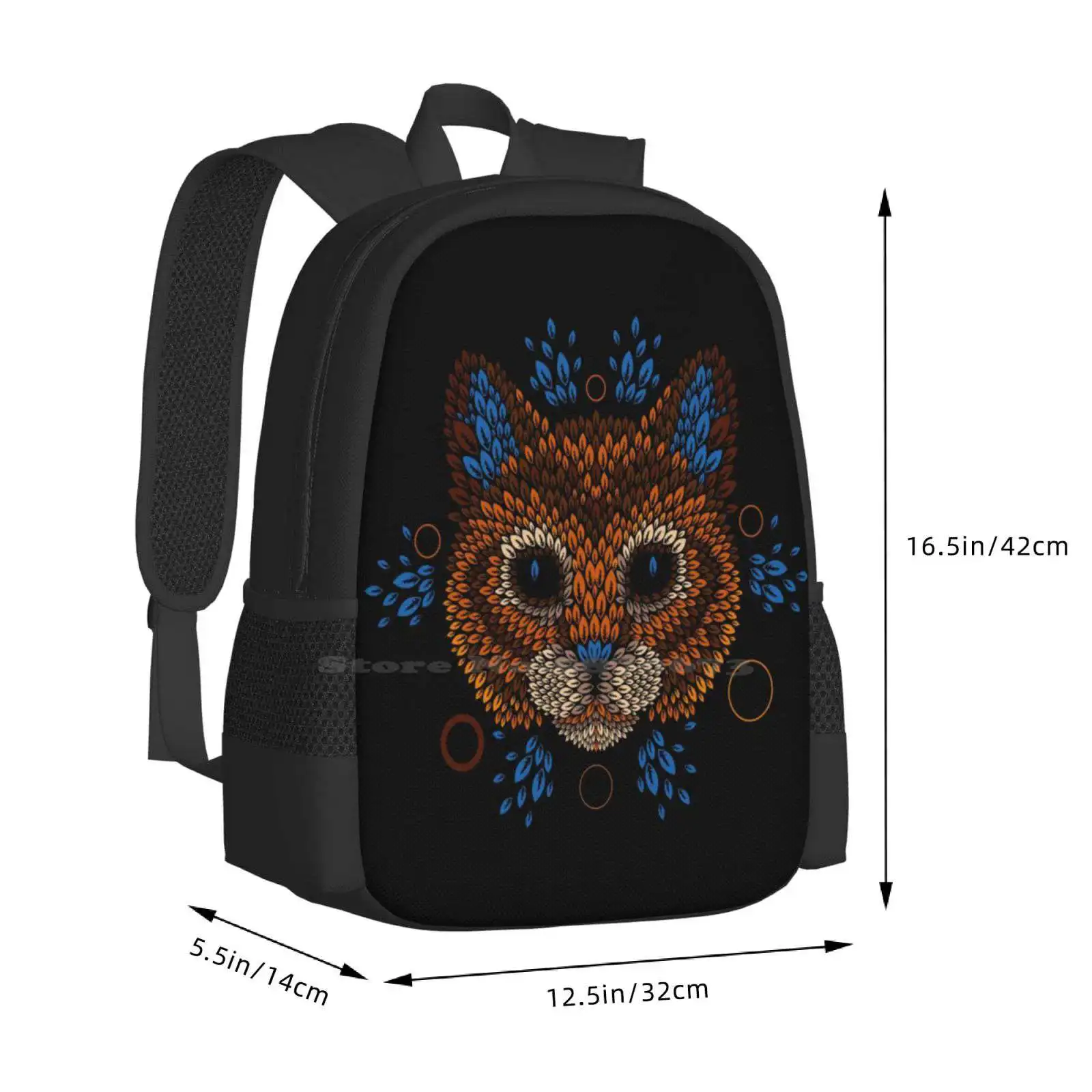 Cat Face 3D Print Design Backpack Student Bag Cats Vector Animal Nature Pattern Geometric Leaves Leaf Kitty Kitten Cute Paws