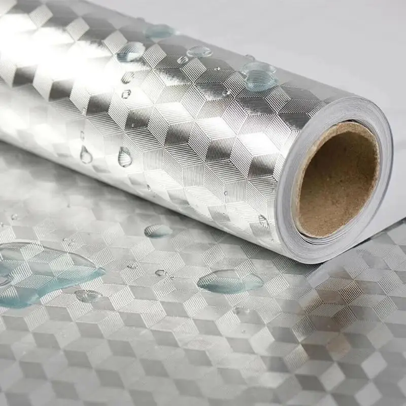 3D Aluminum Foil Adhesive Paper Roll Eco-friendly Waterproof 2/5/10M Self-stick Film for Kitchen Pantry Shelf Drawer Liner Use