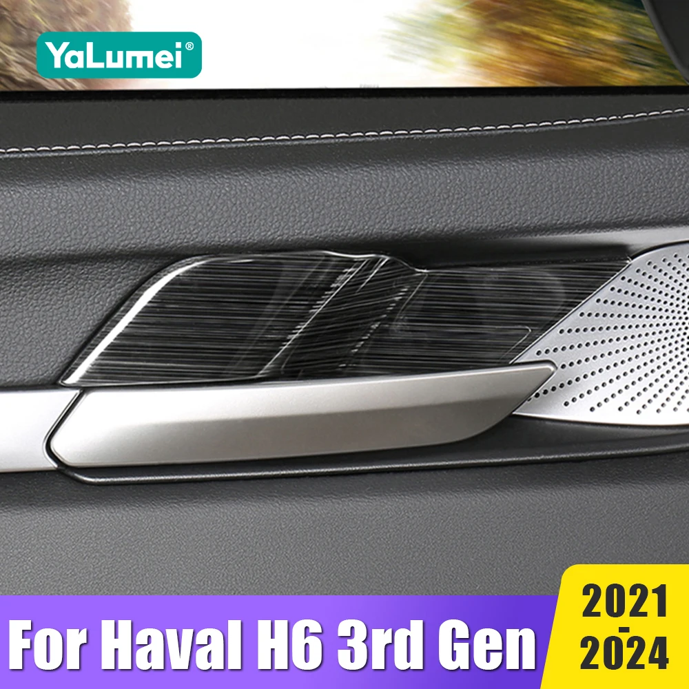 Stainless Steel Car Inner Door Handle Bowl Cover Trim Sticker For Haval H6 3rd Gen 2021 2022 2023 2024 GT DHT PHEV Accessories