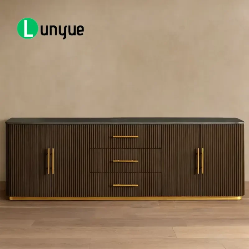 Modern Solid Wood Oak Side Cabinet with Drawers Marble Top Locker for Restaurant Hotel Kitchen Furniture Storage