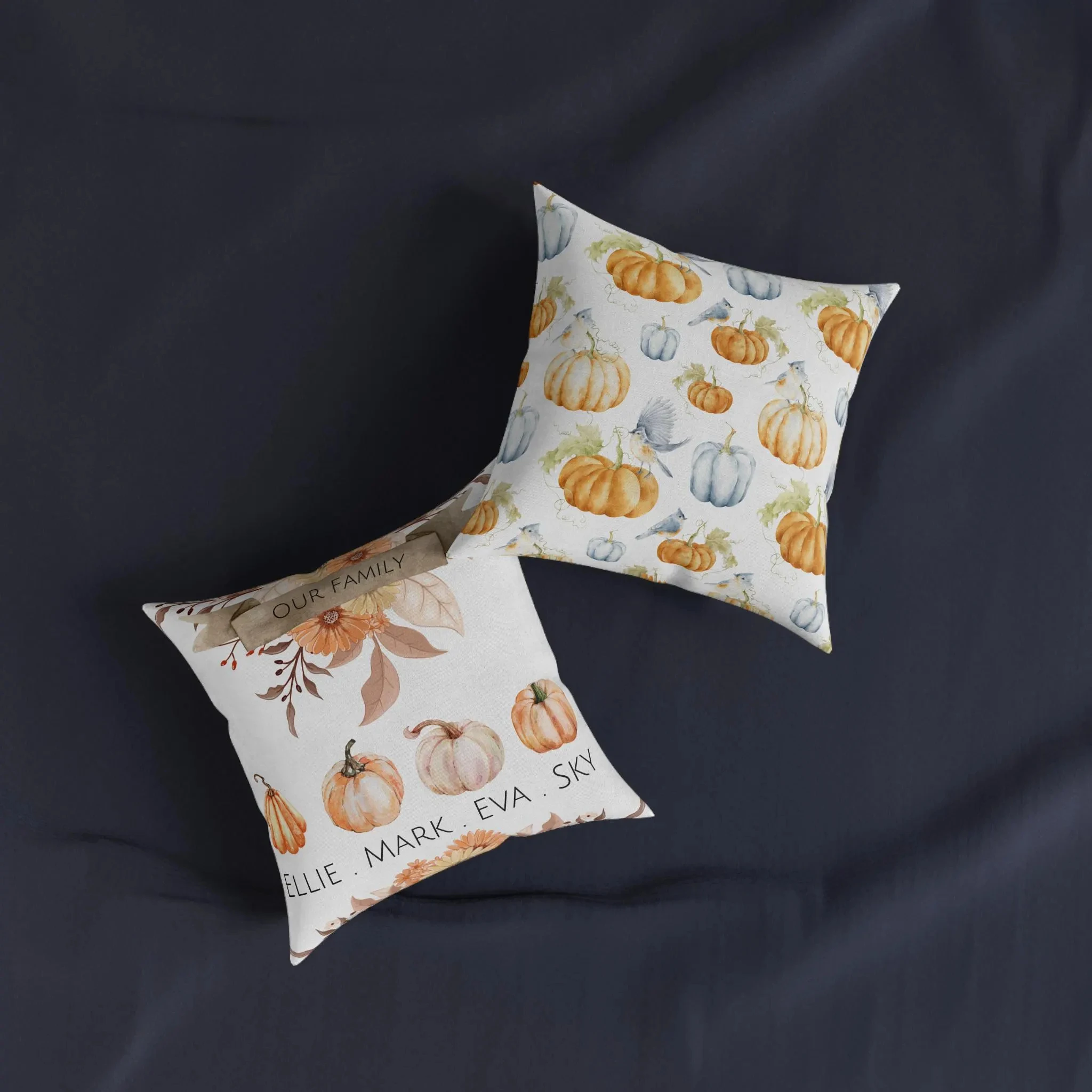 

Personalized Halloween Pumpkin Pillow Custom Family Name Trick or Treat Design Square Throw Cushion Cover Spooky Home Decor