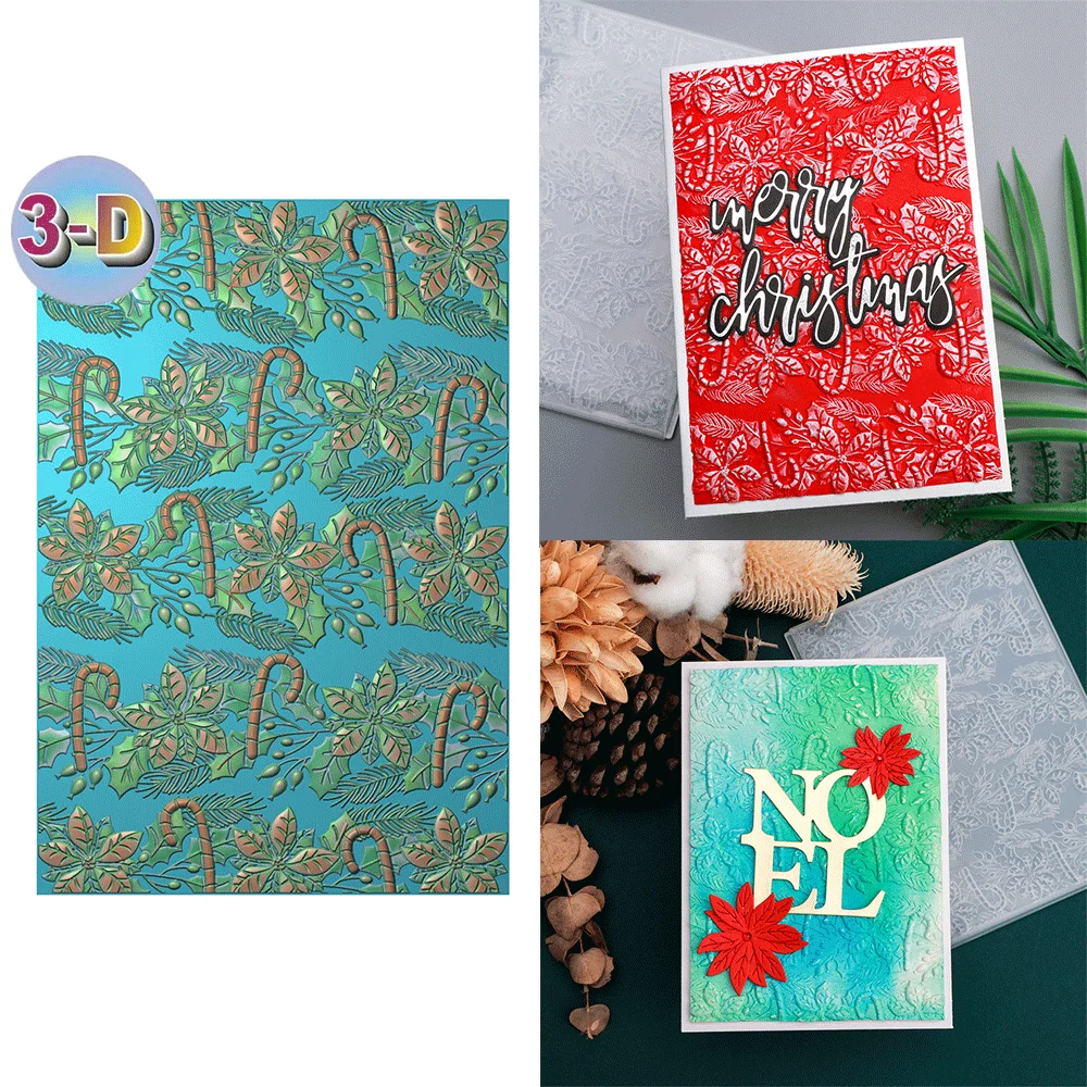 Christams Joyful Candy Canes 3D Embossing Folder Texture Pattern Background DIY Scrapbook Decorative Card Crafts Project Making