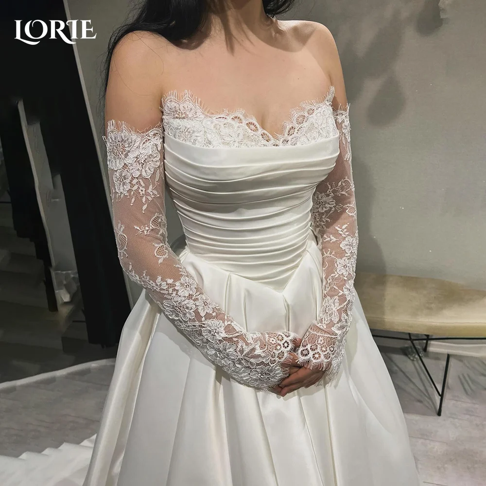 

LORIE Lace A-Line Wedding Dresses Appliques Off Shoulder Bride Gown Beach Long Sleeve Bridal Dress Customized vestidos de novia