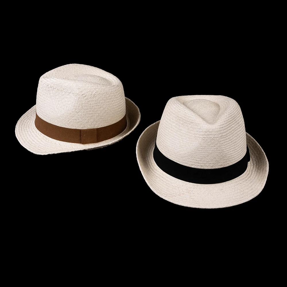 100% Natural Palm Leaf Trilby Hat Unisex Natural Straw Hat Men and Women Short Brim Fedora Hat With Ribbon