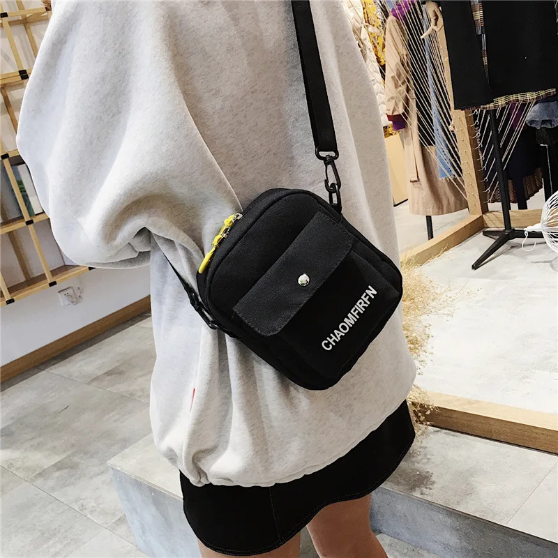 Bolsa de ombro feminina moda cor pura casual sacola ao ar livre bolsa de lona zíper mensageiro sacos sac principal femme