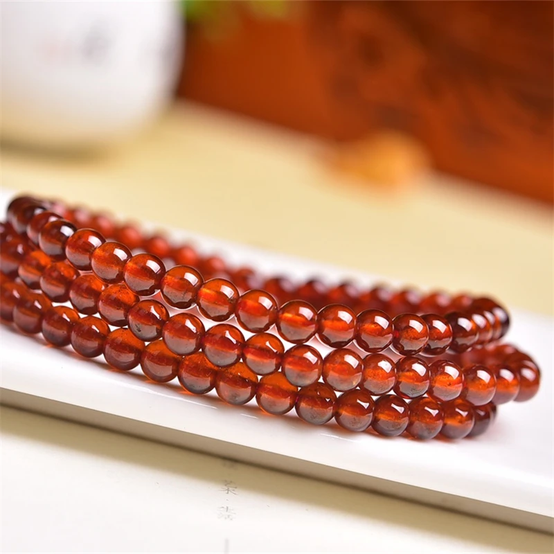 5.3MM Natural Orange Red Garnet Triple Circle Bracelet Women Fashion Sweet Reiki Healing Energy Strand Girls Jewelry Gift 1PCS