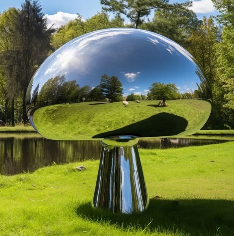 #￥High Quality Stainless Steel Giant Mushroom Sculpture Large Outdoor Metal Statue for Garden Decor Polished Technique