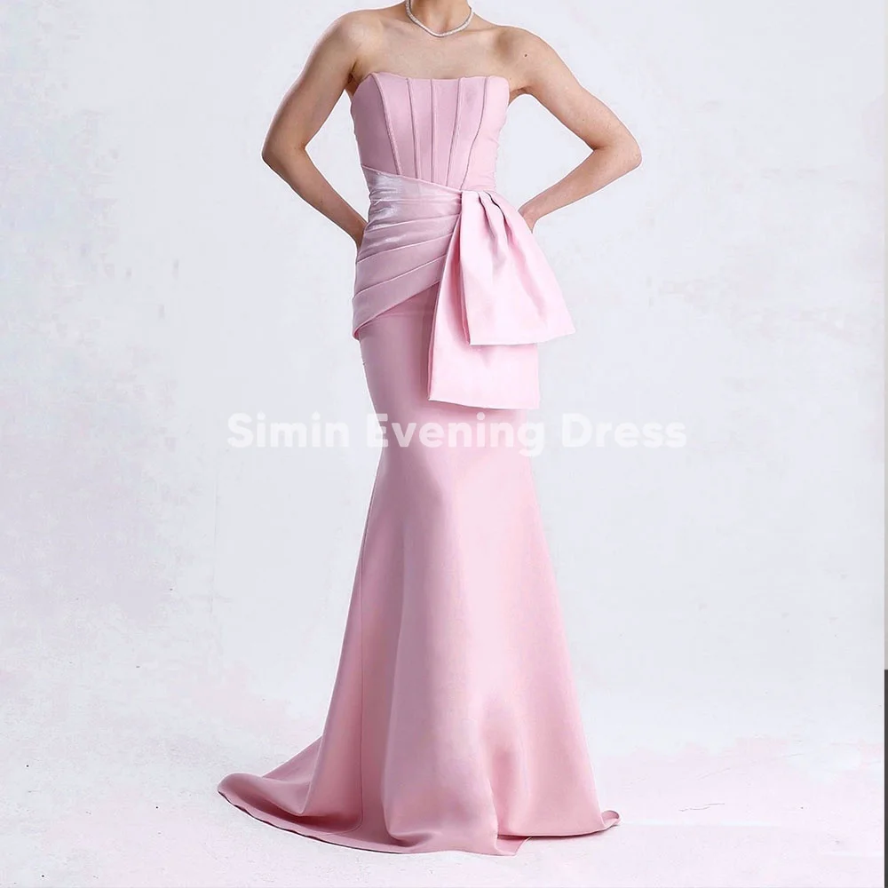

Simin Women's Crepe Strapless Mermaid Floor-Length Saudi Evening Dresses Sleeveless With Satin Peplum Elegant Party Dresses 2025