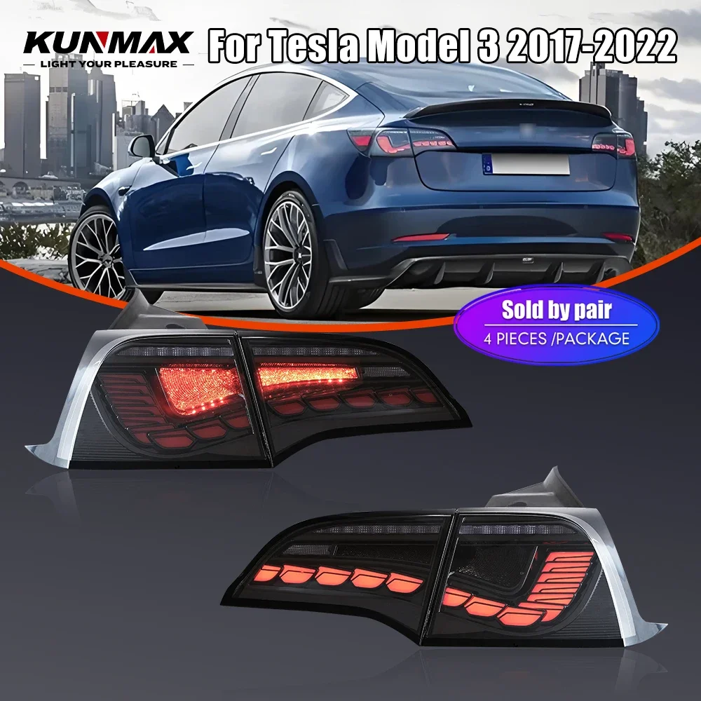 Pair Of LED Tail Lights For Tesla Model 3 2017-2022 DRL Reverse Brake Turning Signal Plug And Play Car Rear Tail Light Assembly