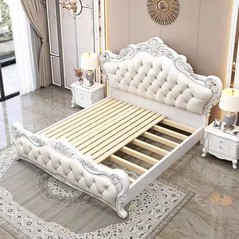Cheap Beige European Double Bed Nordic Vintage Wood Storage European Double Bed Japanese Adults Camas De Dormitorio Furniture - view 3