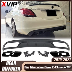 XVIP Silver Rear Bumper Lip Diffuser Spoiler Politter For Mercedes Benz C W205 Standard C180 C200 C300 2015-2021 Car Accessories