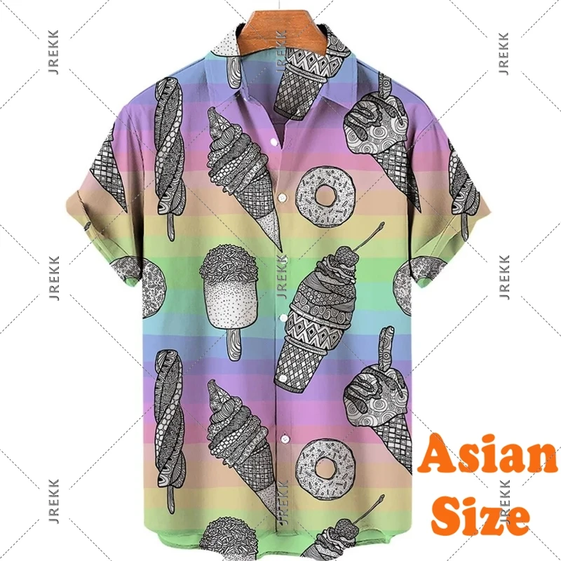 Summer Cool Shirt Men Women Ice Cream Donut Funny Colorful Print Graphic Hawaii Shirts Street Trend Clothes Short Sleeve Blouse